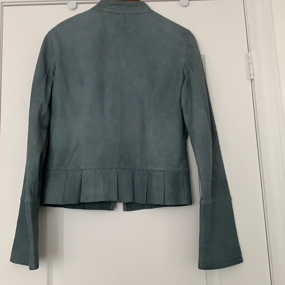 💙NWOT 100% LEATHER JACKET ROBIN’s EGG BUTTER SOFT PEPLUM ZIP MANDARIN COLLAR🐦 - Picture 4 of 15